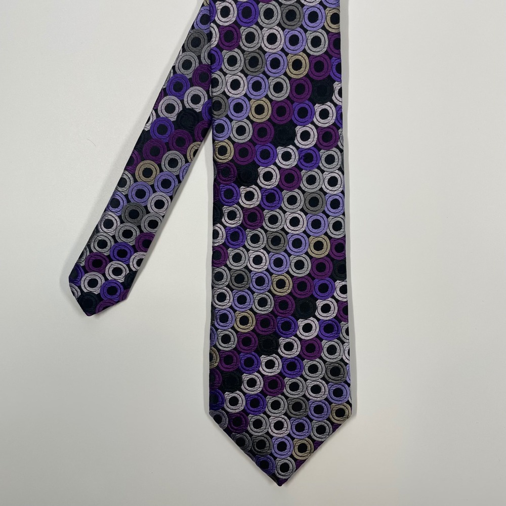 XMI Platinum Purple Geometric Circle Silk Necktie Mens One Size